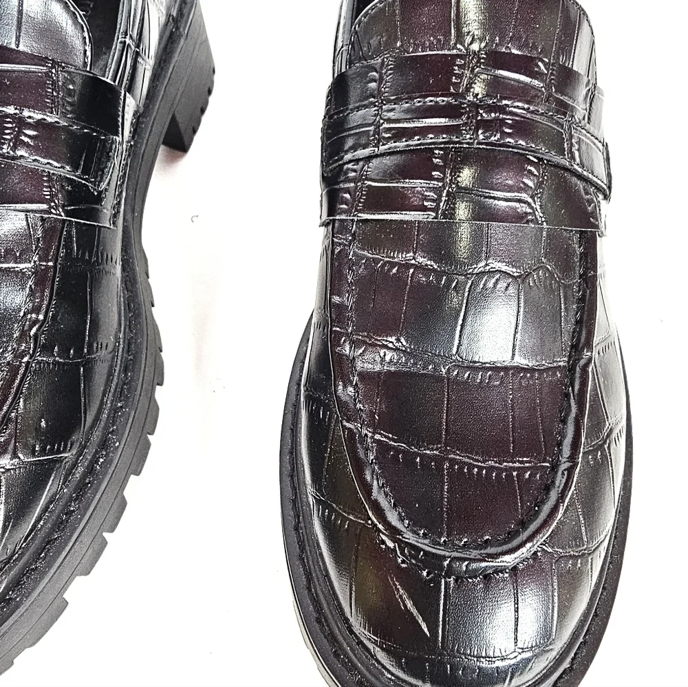 C. Paravano Faux Black Crocodile Pattern Loafers